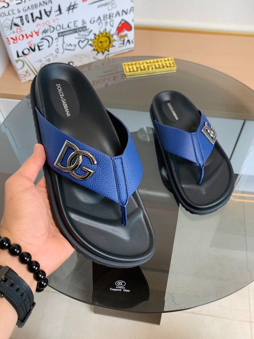 Dolce & Gabbana DG Men's Leather Strap Sandals with Aluminum Buckle