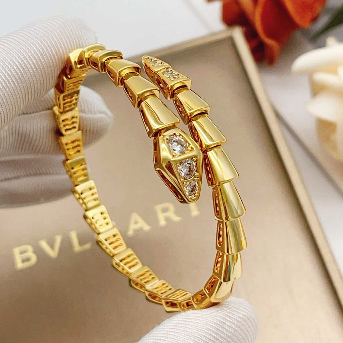 gold brass snake Bangle for women - alternate angle view 4