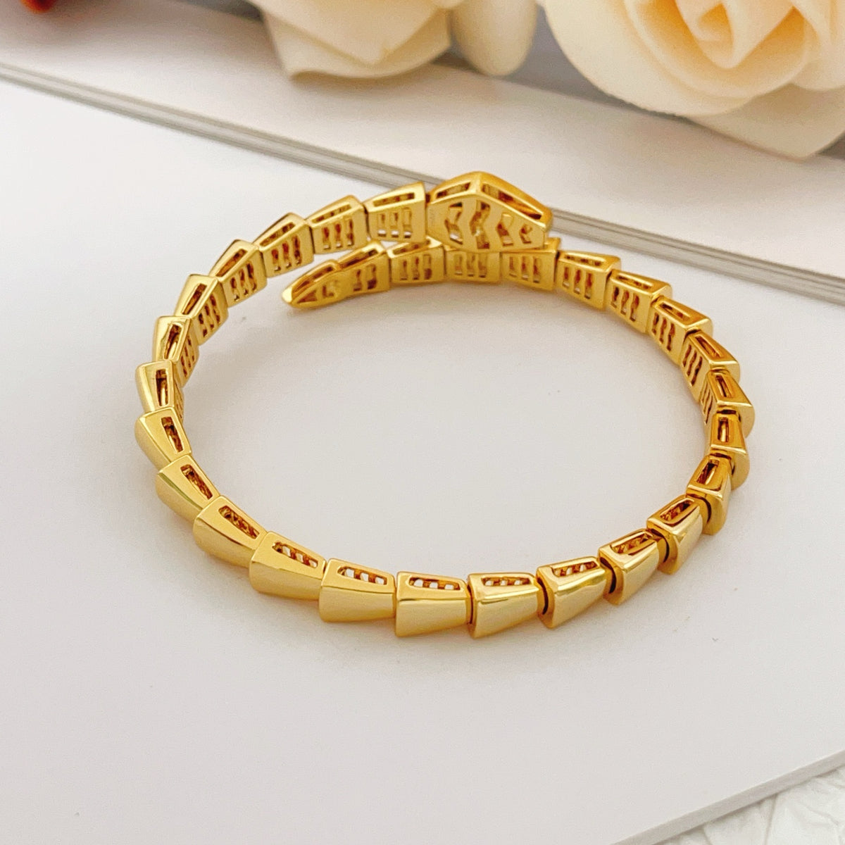 gold brass snake Bangle for women - alternate angle view 5