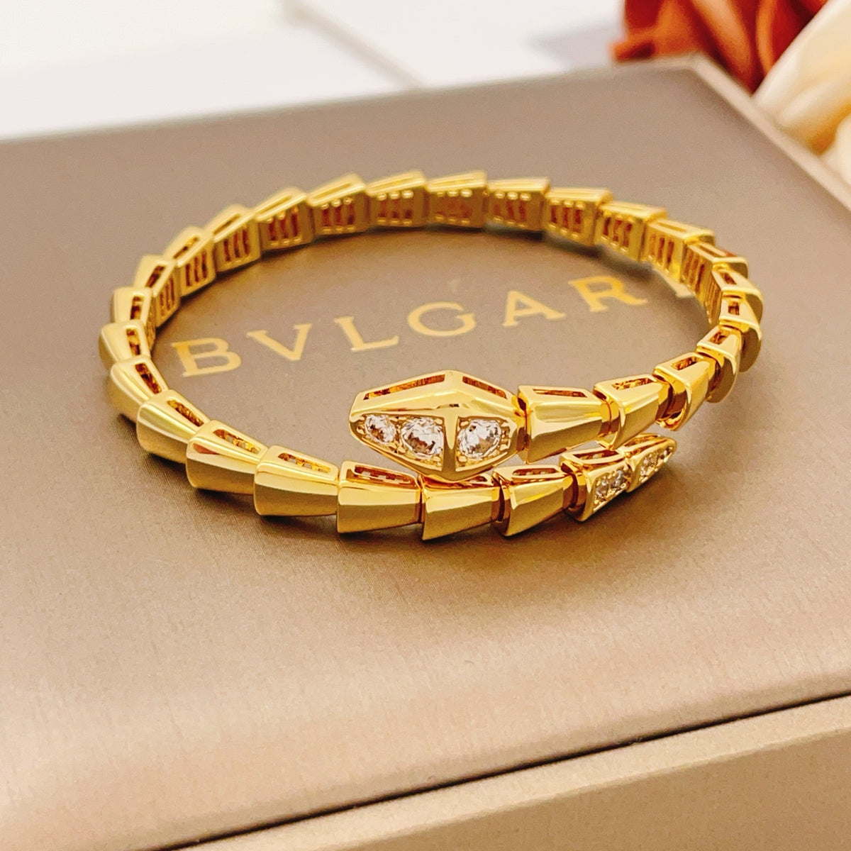 gold brass snake Bangle for women - product detail view
