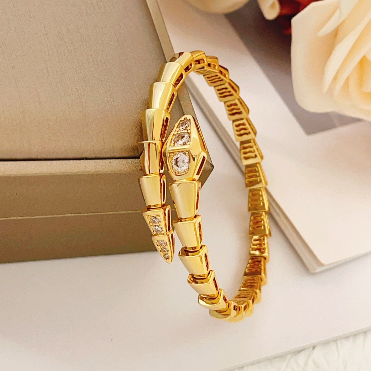 gold brass snake Bangle for women - alternate angle view 3