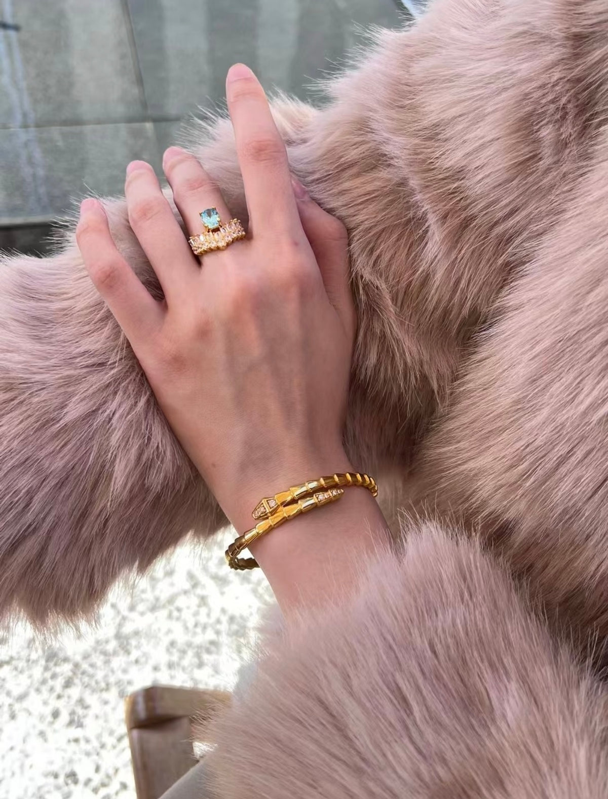 gold brass snake Bangle for women - alternate angle view 7