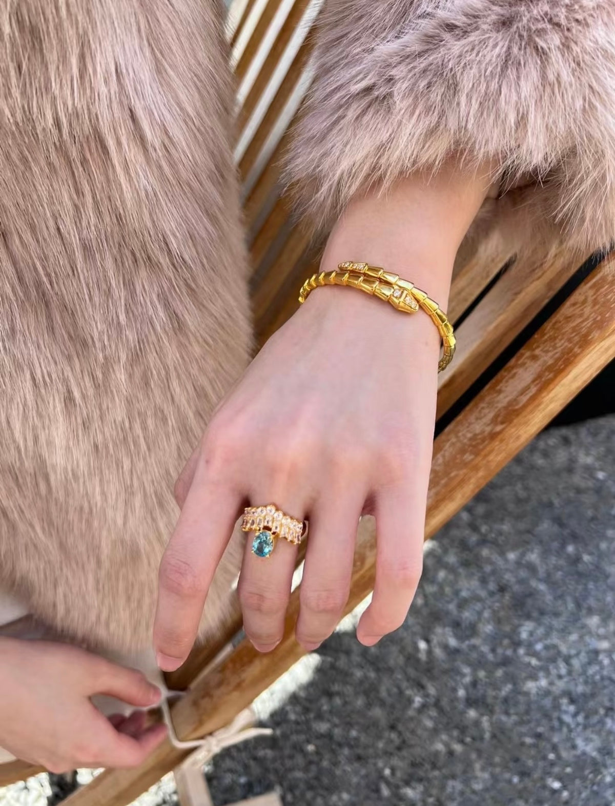 gold brass snake Bangle for women - alternate angle view 10