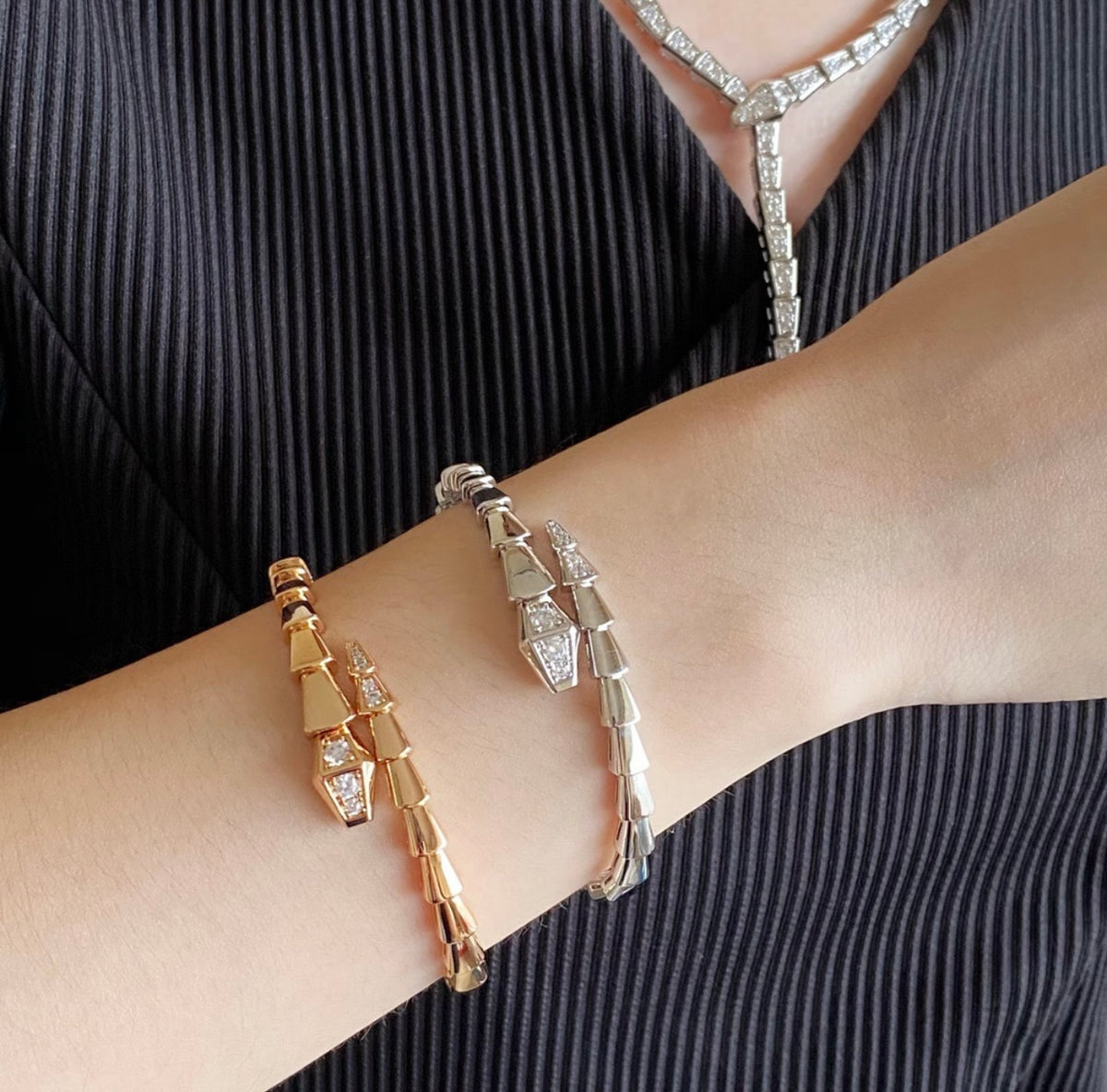 gold brass snake Bangle for women - alternate angle view 8