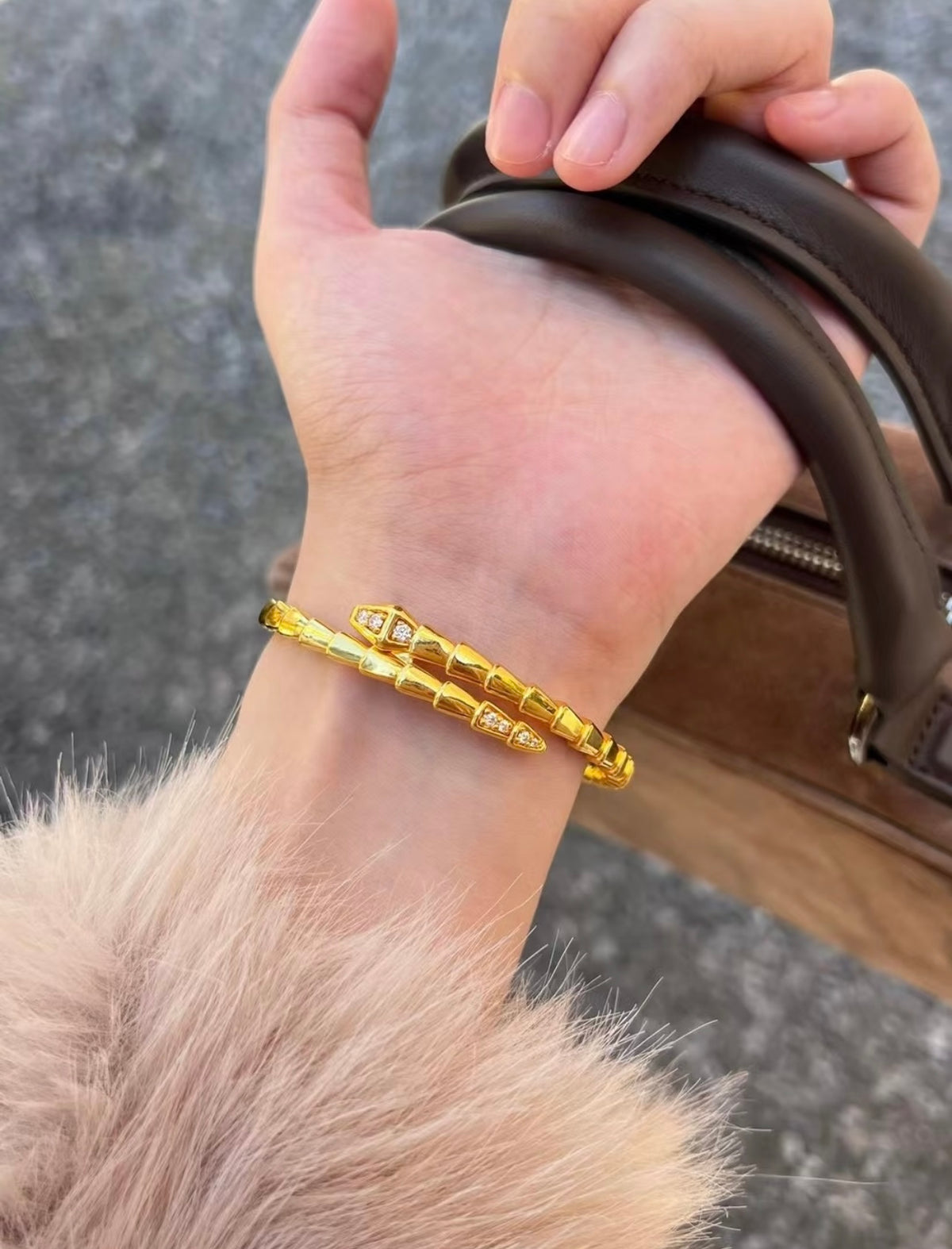 gold brass snake Bangle for women - alternate angle view 11