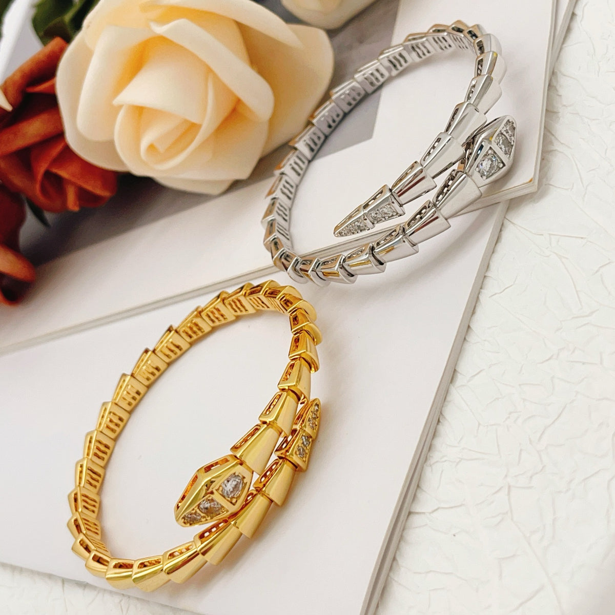 gold brass snake Bangle for women - alternate angle view 6