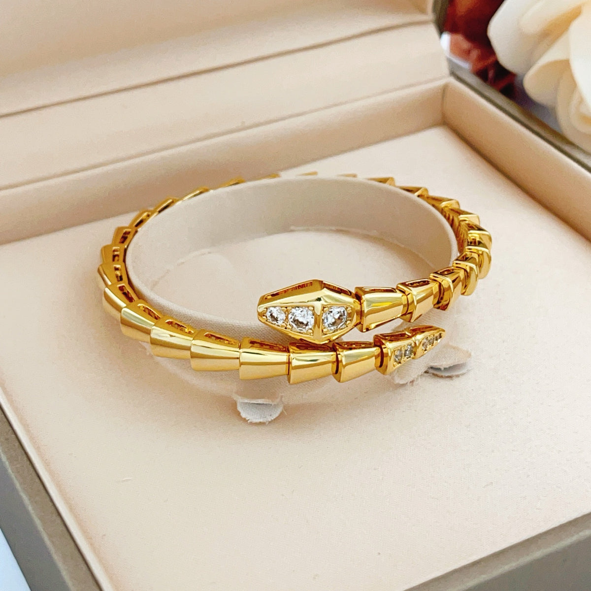 gold brass snake Bangle for women - alternate angle view 2