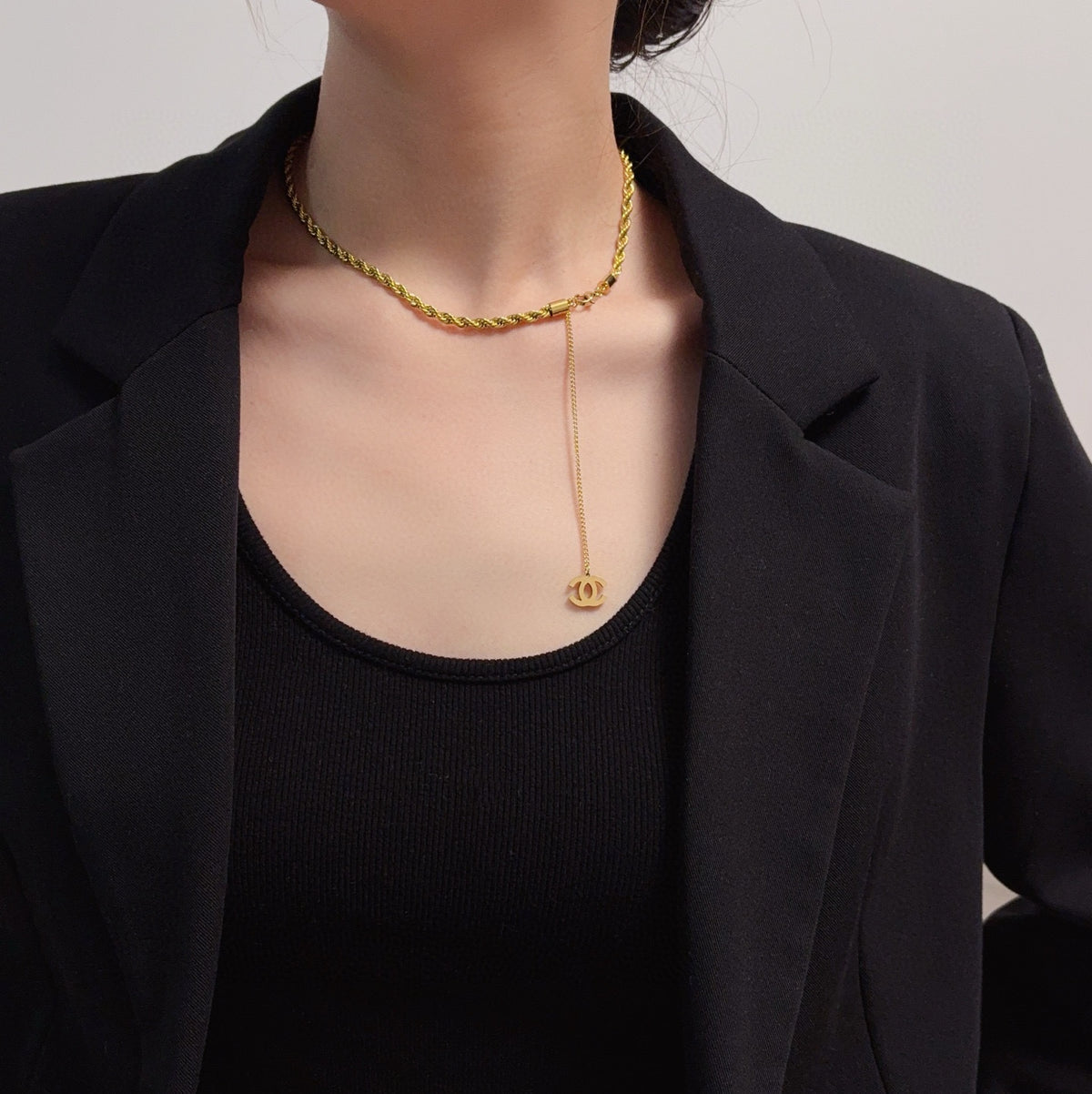 red double c Necklace for women - alternate angle view 2