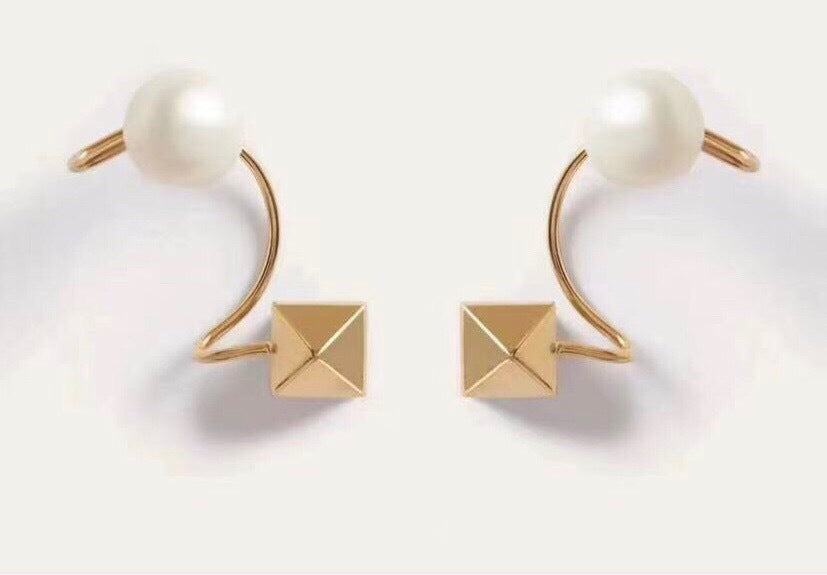 gold minimalist Drop Earrings for women - alternate angle view 2