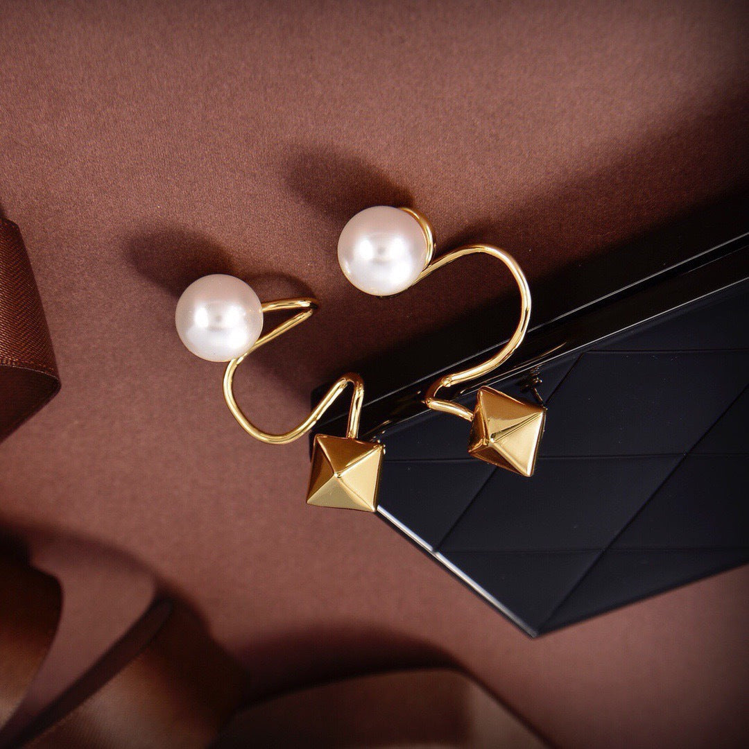 gold minimalist Drop Earrings for women - alternate angle view 5