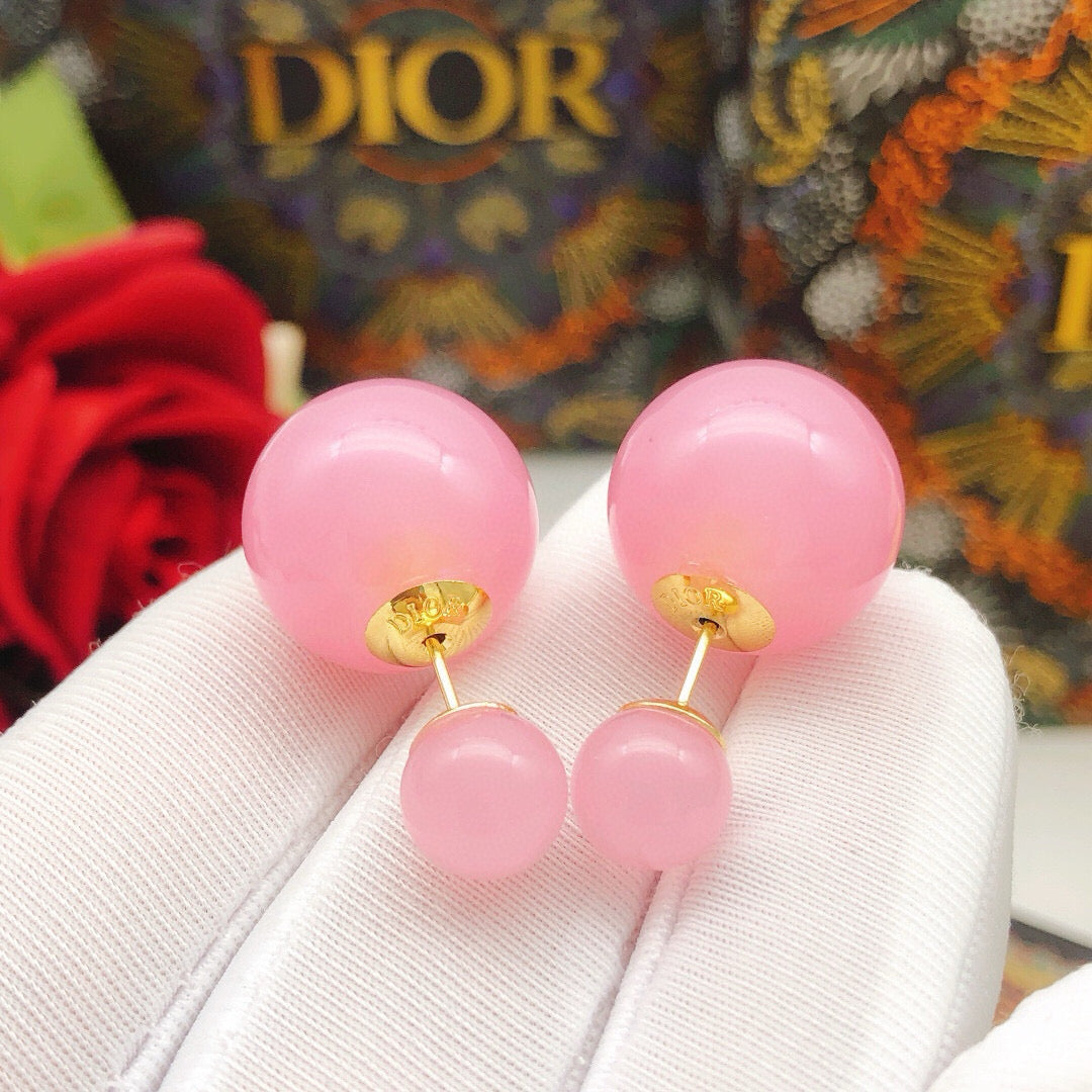 pink brass pearl Stud Earrings for women - alternate angle view 5