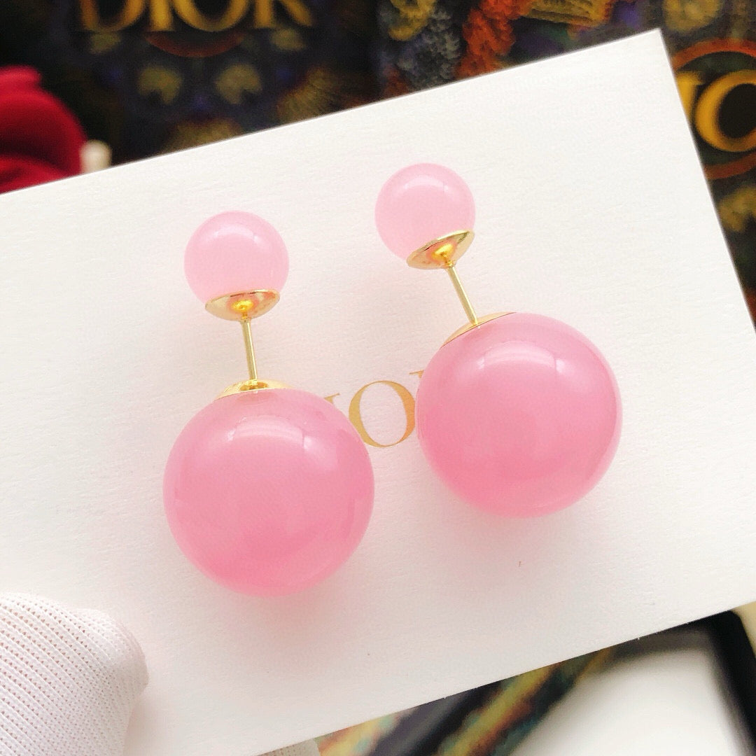pink brass pearl Stud Earrings for women - alternate angle view 2
