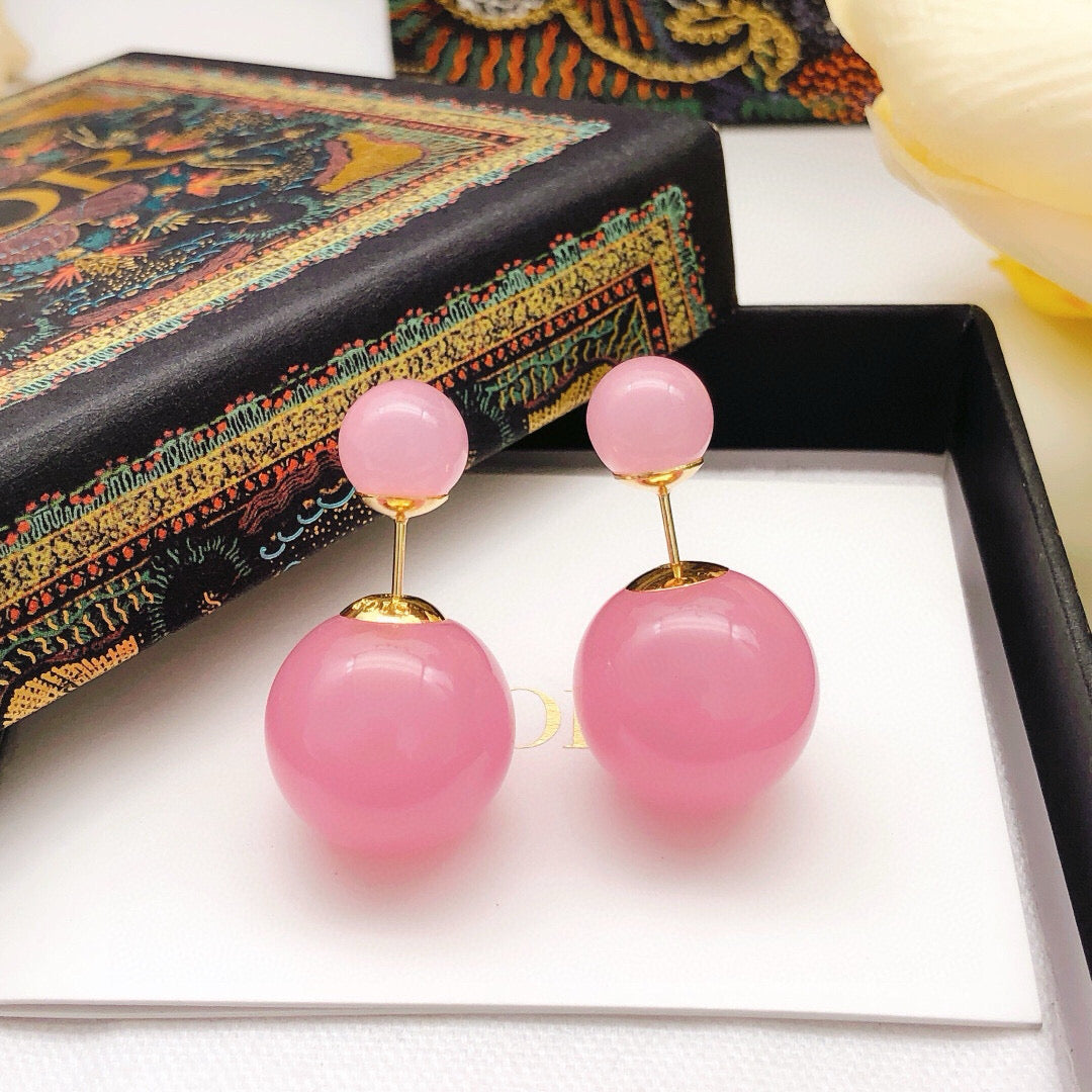 pink brass pearl Stud Earrings for women - product detail view