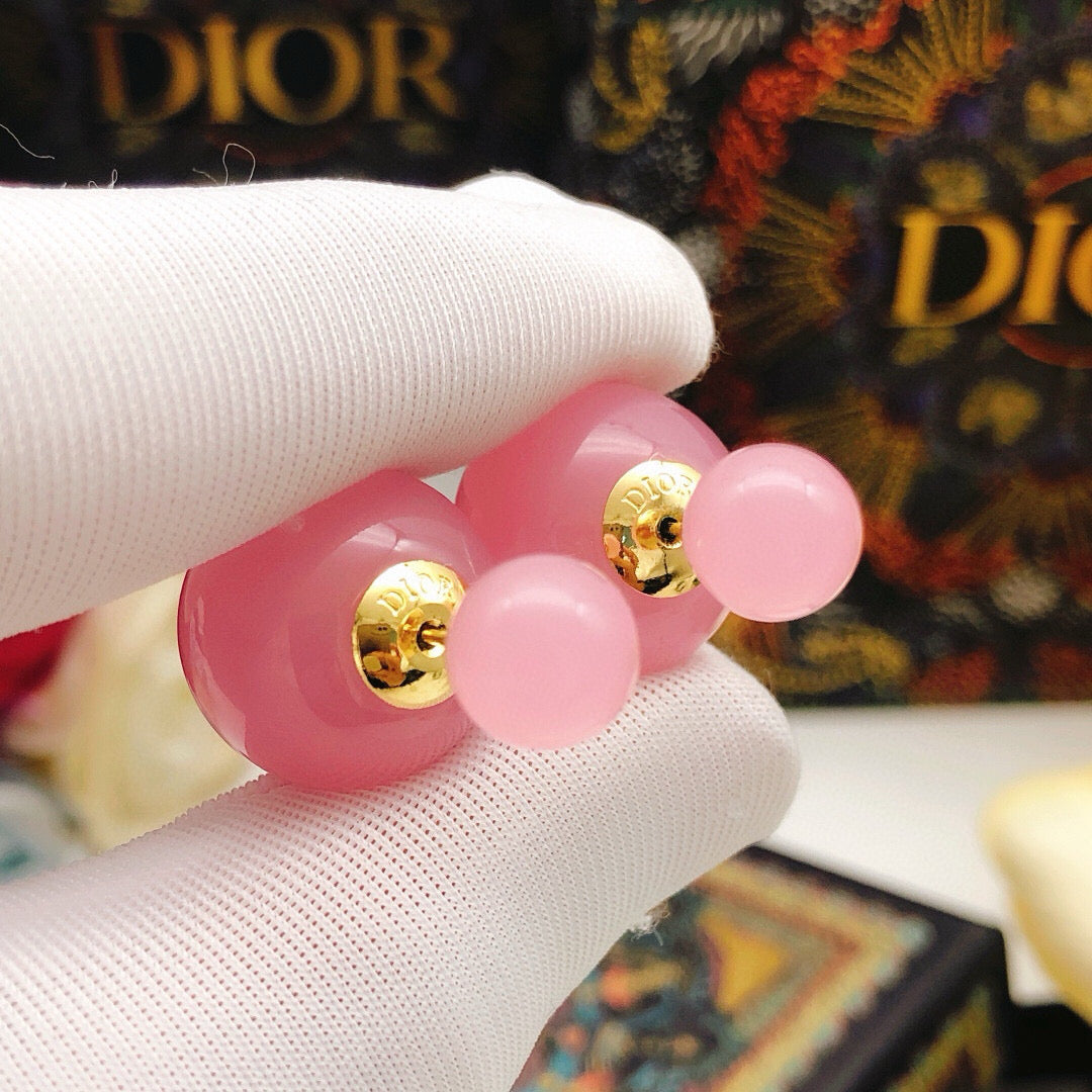 pink brass pearl Stud Earrings for women - alternate angle view 4