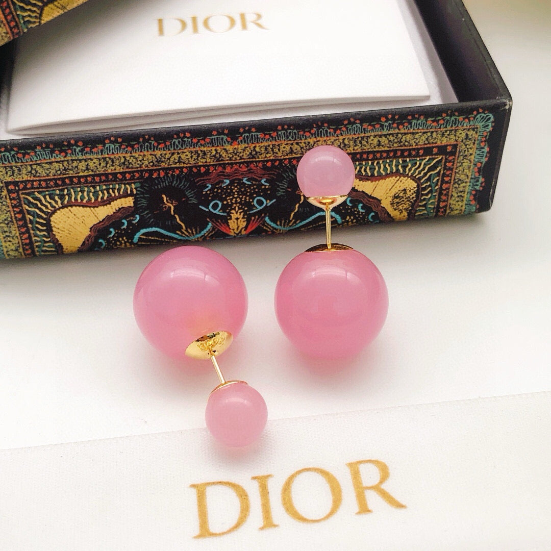 pink brass pearl Stud Earrings for women - alternate angle view 6