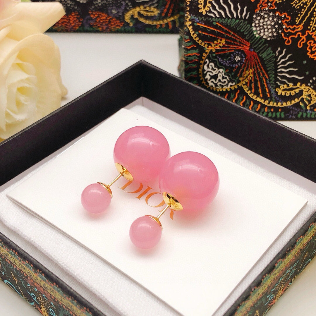 pink brass pearl Stud Earrings for women - alternate angle view 9