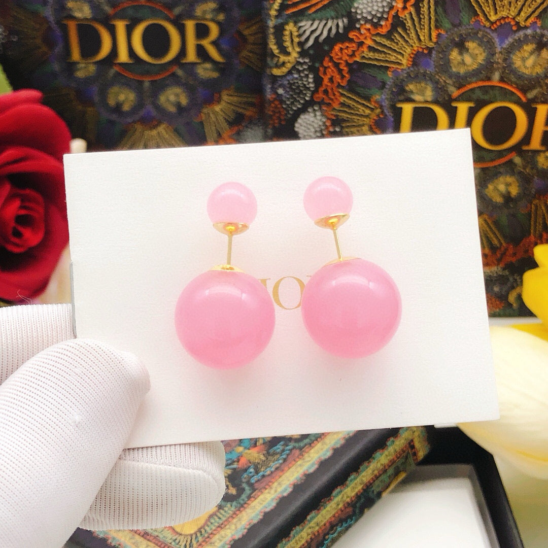 pink brass pearl Stud Earrings for women - alternate angle view 3