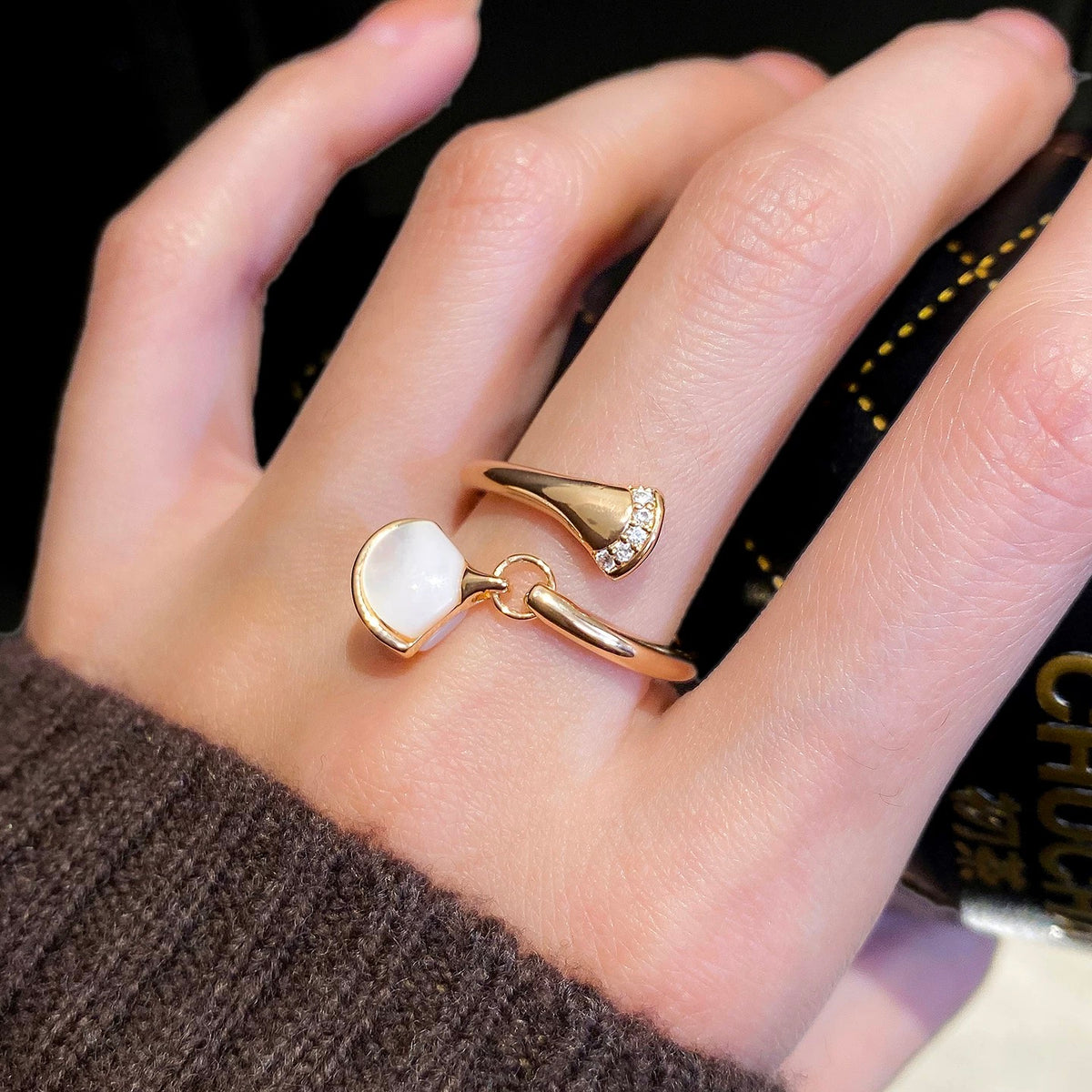 rose gold brass rose Ring for women - alternate angle view 11