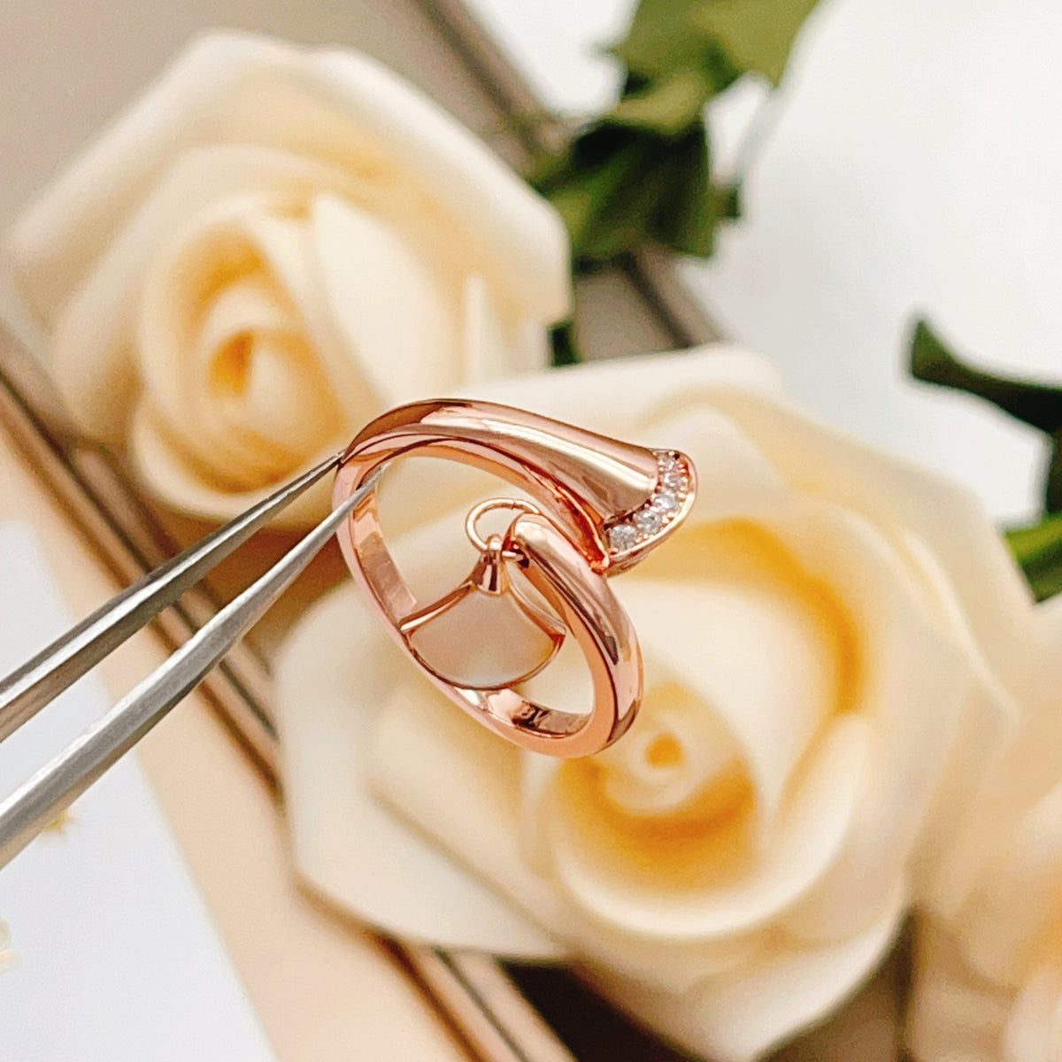 rose gold brass rose Ring for women - alternate angle view 3