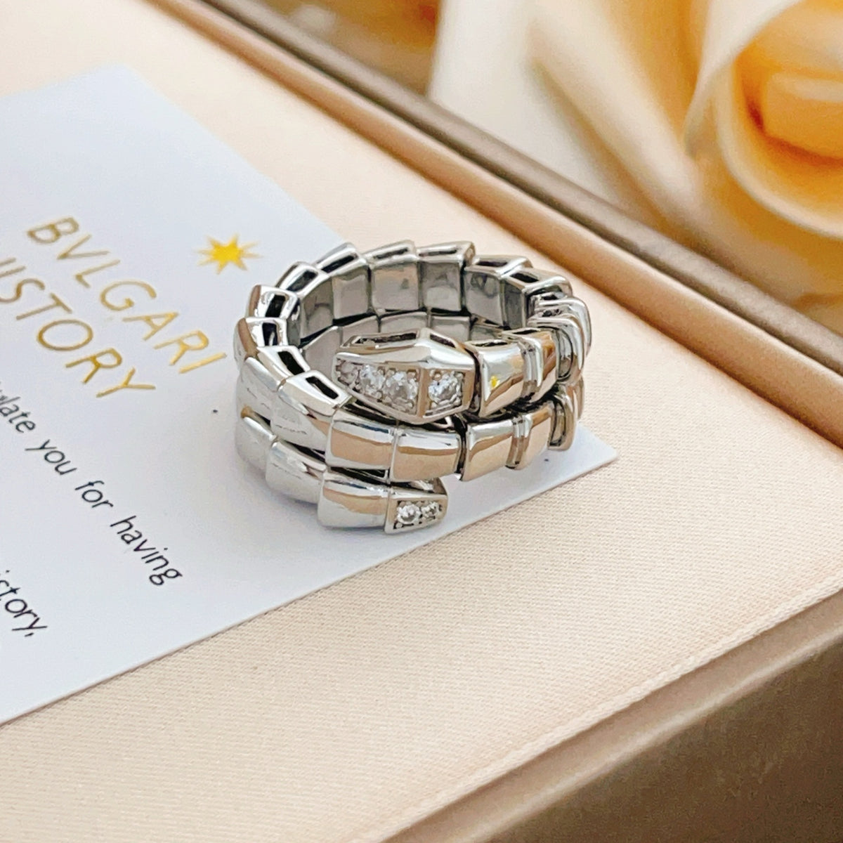 silver brass luxury Ring for women - alternate angle view 3