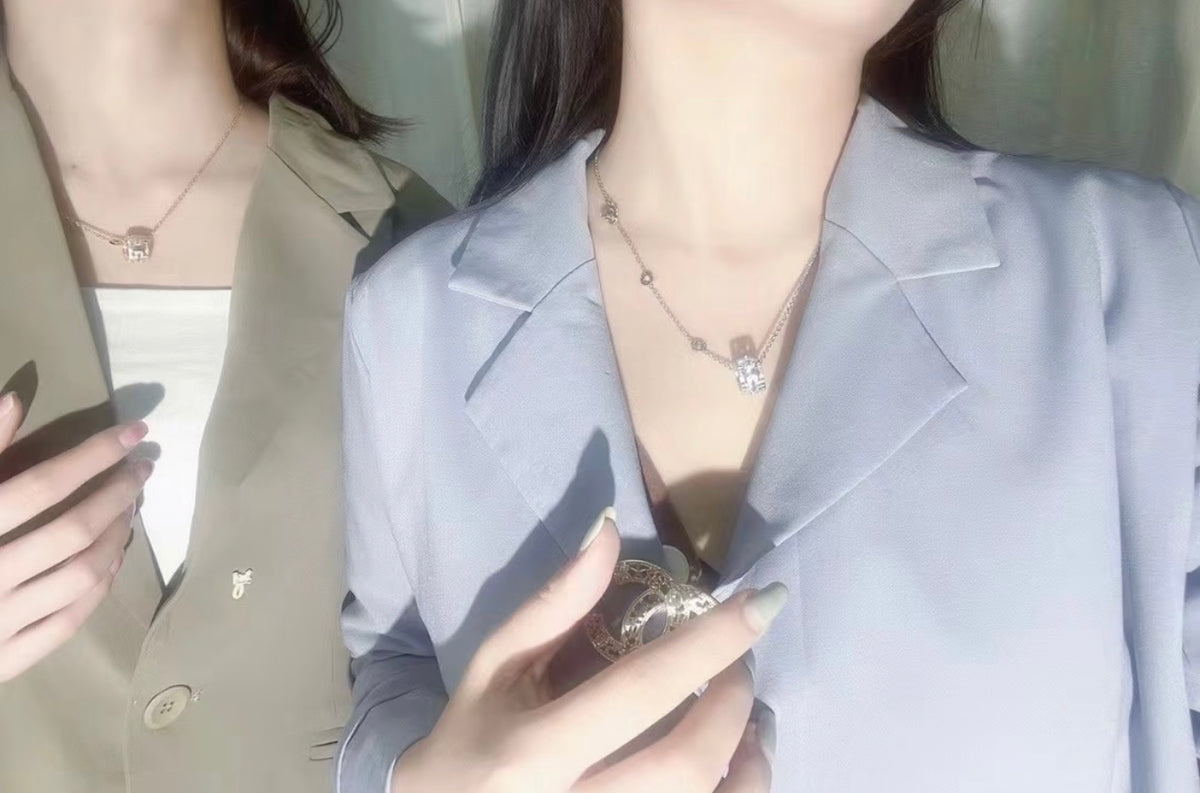 rose gold brass rose Necklace for women - alternate angle view 7