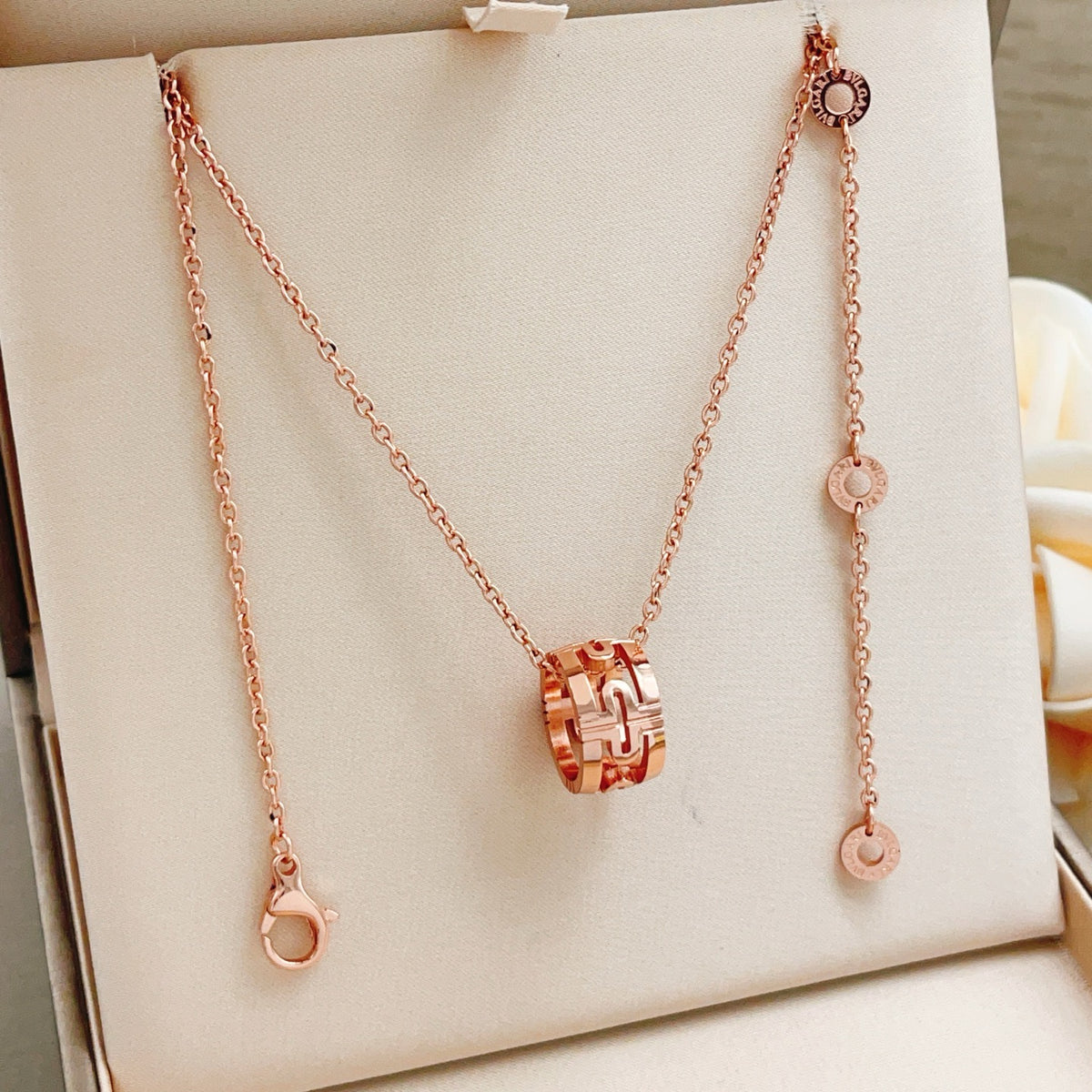 rose gold brass rose Necklace for women - product detail view