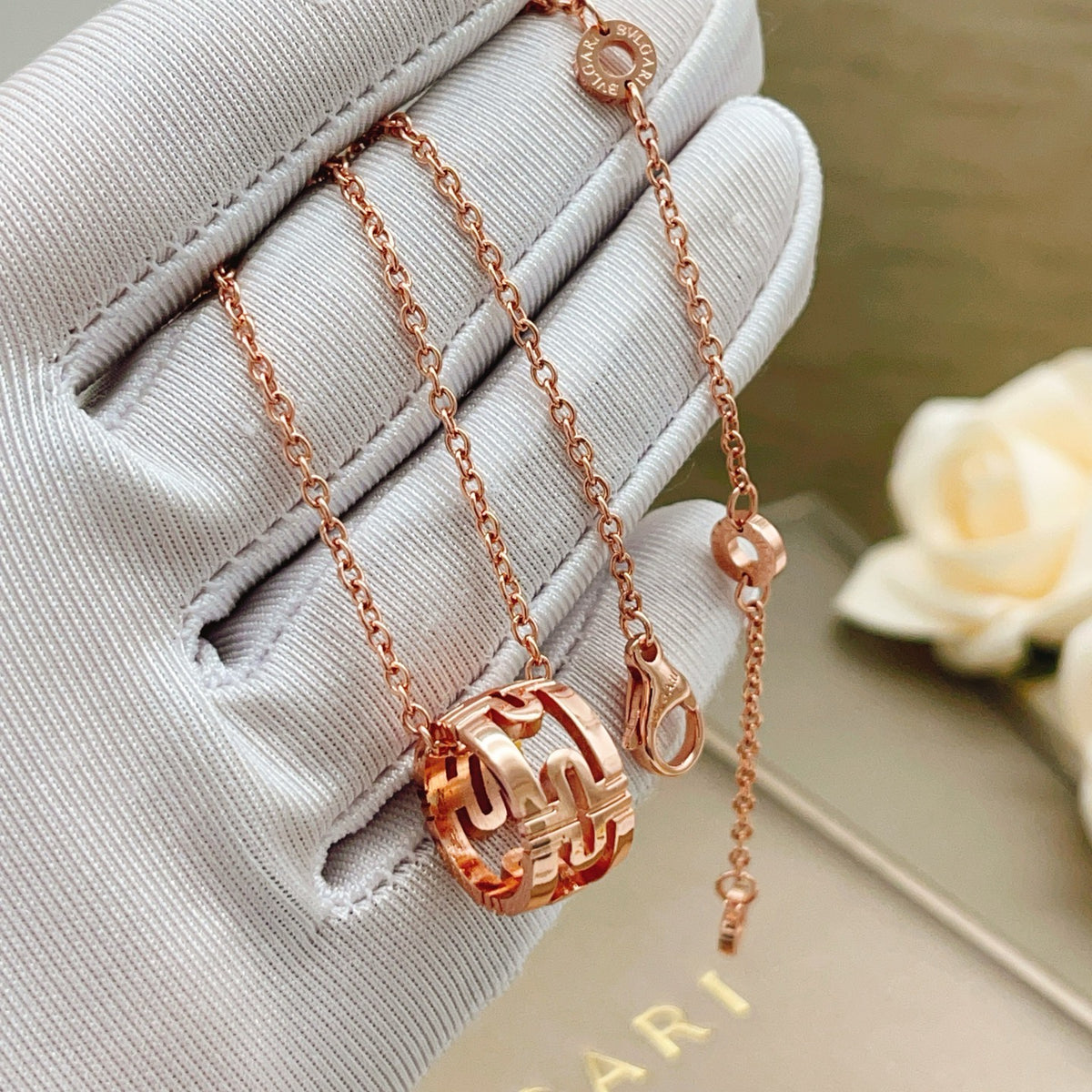 rose gold brass rose Necklace for women - alternate angle view 2