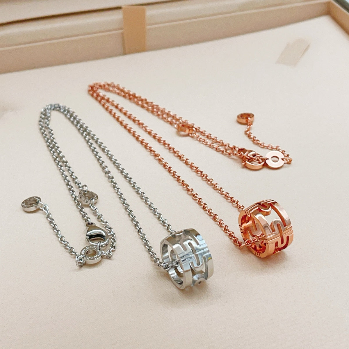 rose gold brass rose Necklace for women - alternate angle view 6