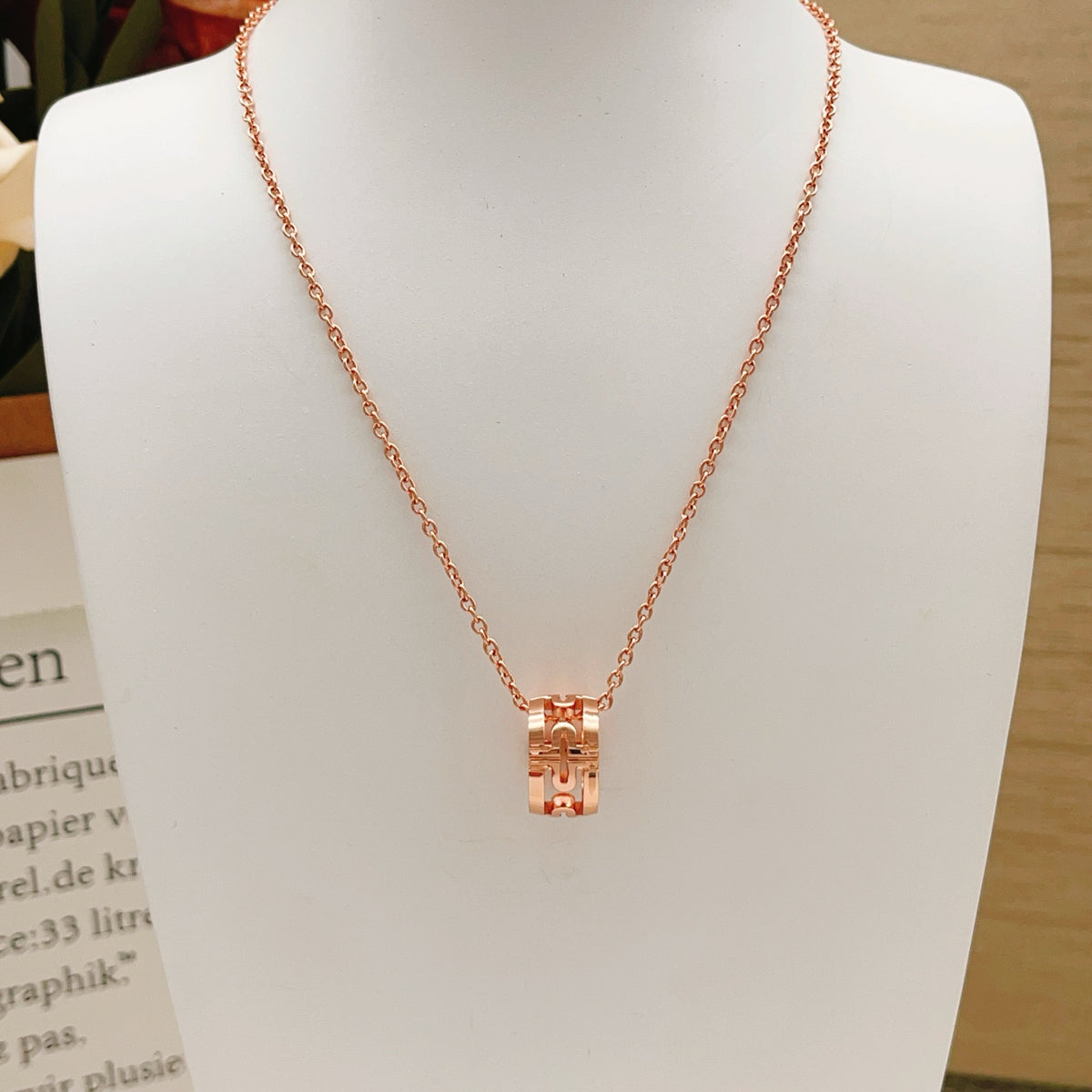 rose gold brass rose Necklace for women - alternate angle view 5