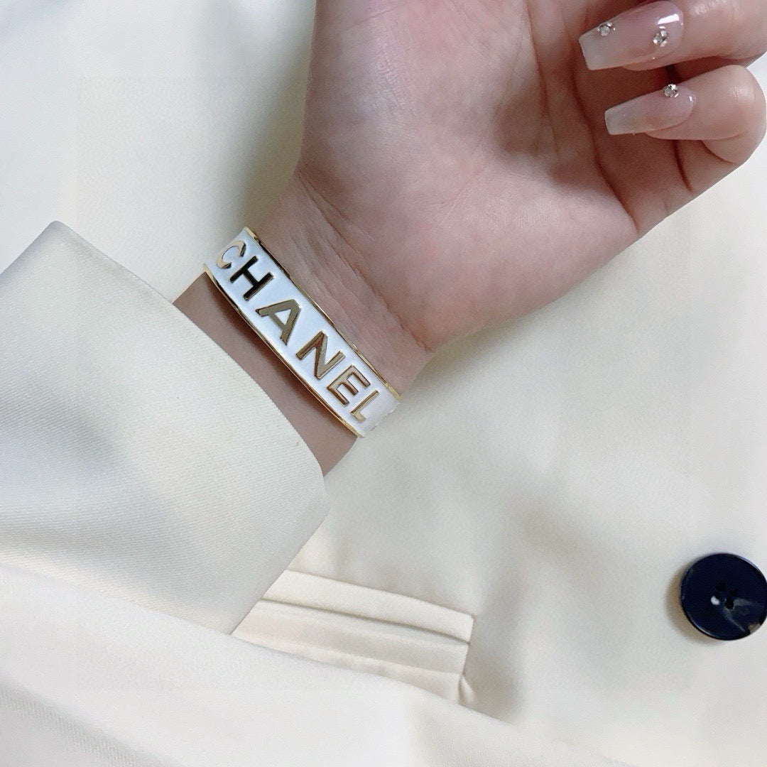 black and white letter Bangle for women - alternate angle view 3