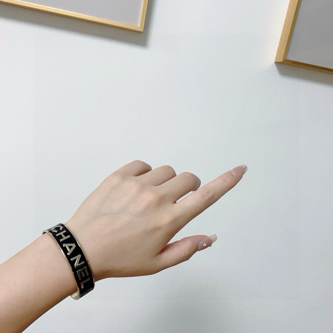 black and white letter Bangle for women - alternate angle view 2