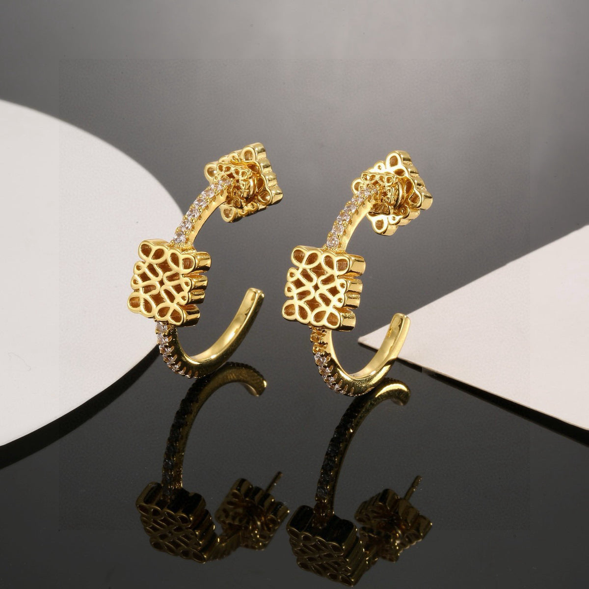 gold crystal floral Drop Earrings for women - alternate angle view 5