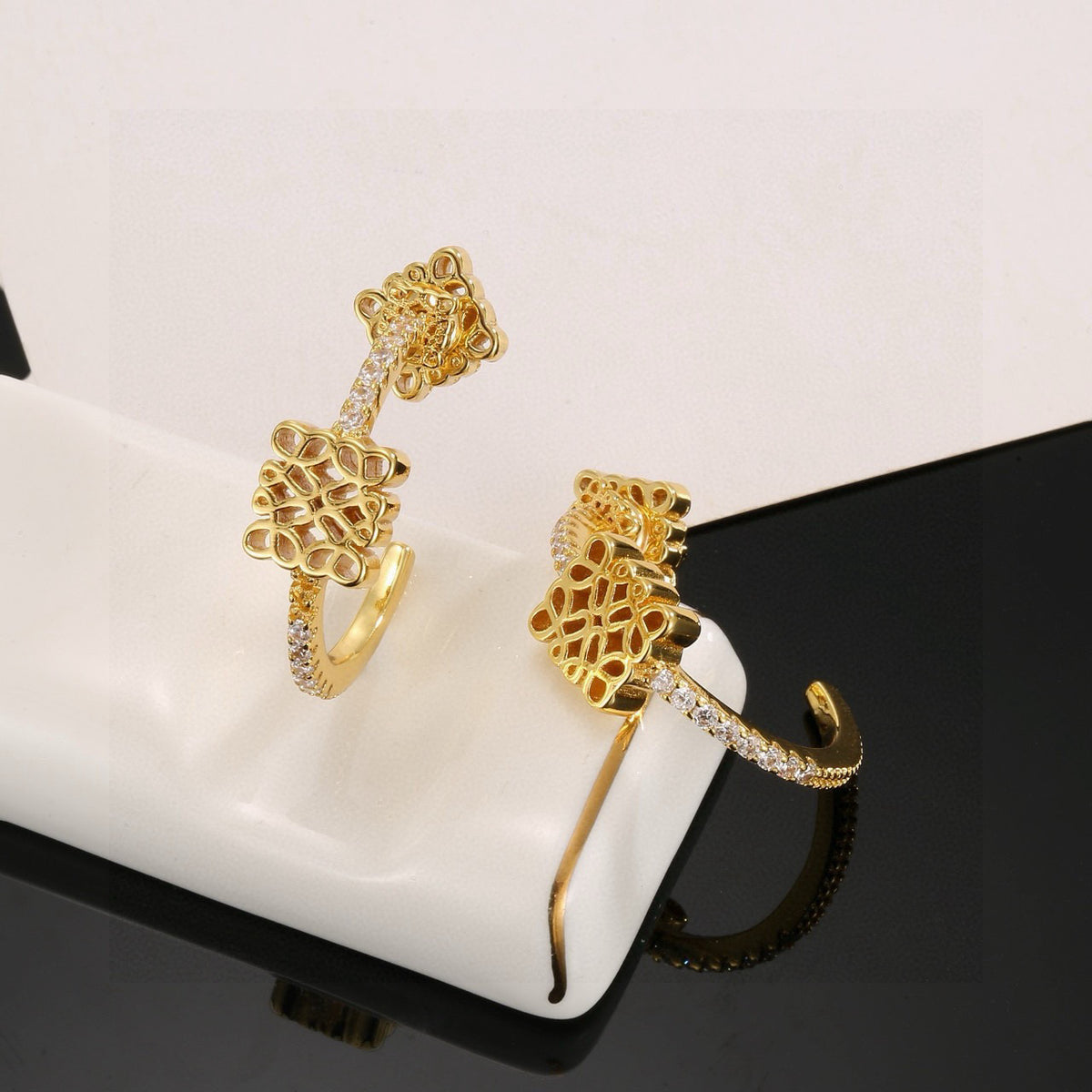 gold crystal floral Drop Earrings for women - alternate angle view 6