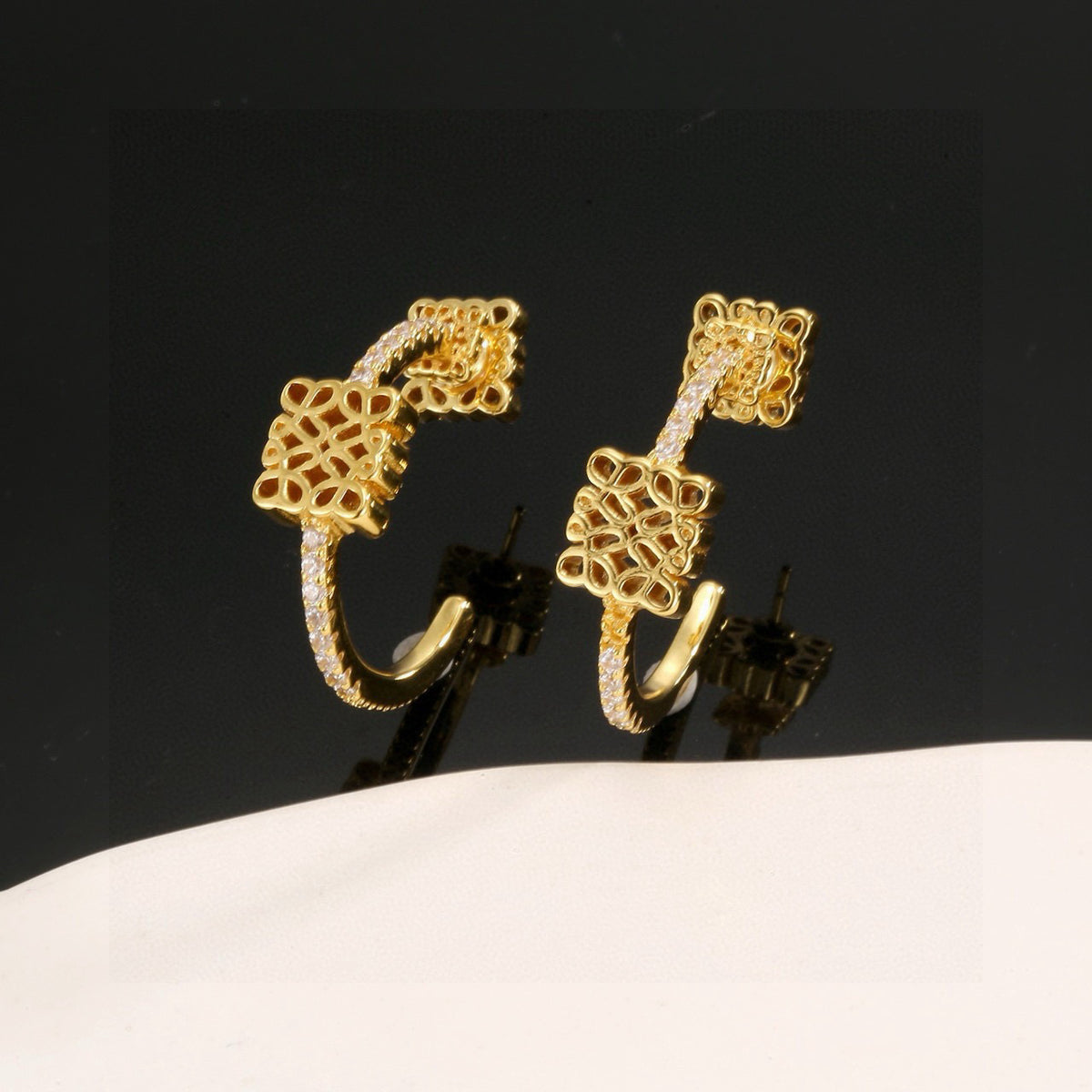 gold crystal floral Drop Earrings for women - alternate angle view 3