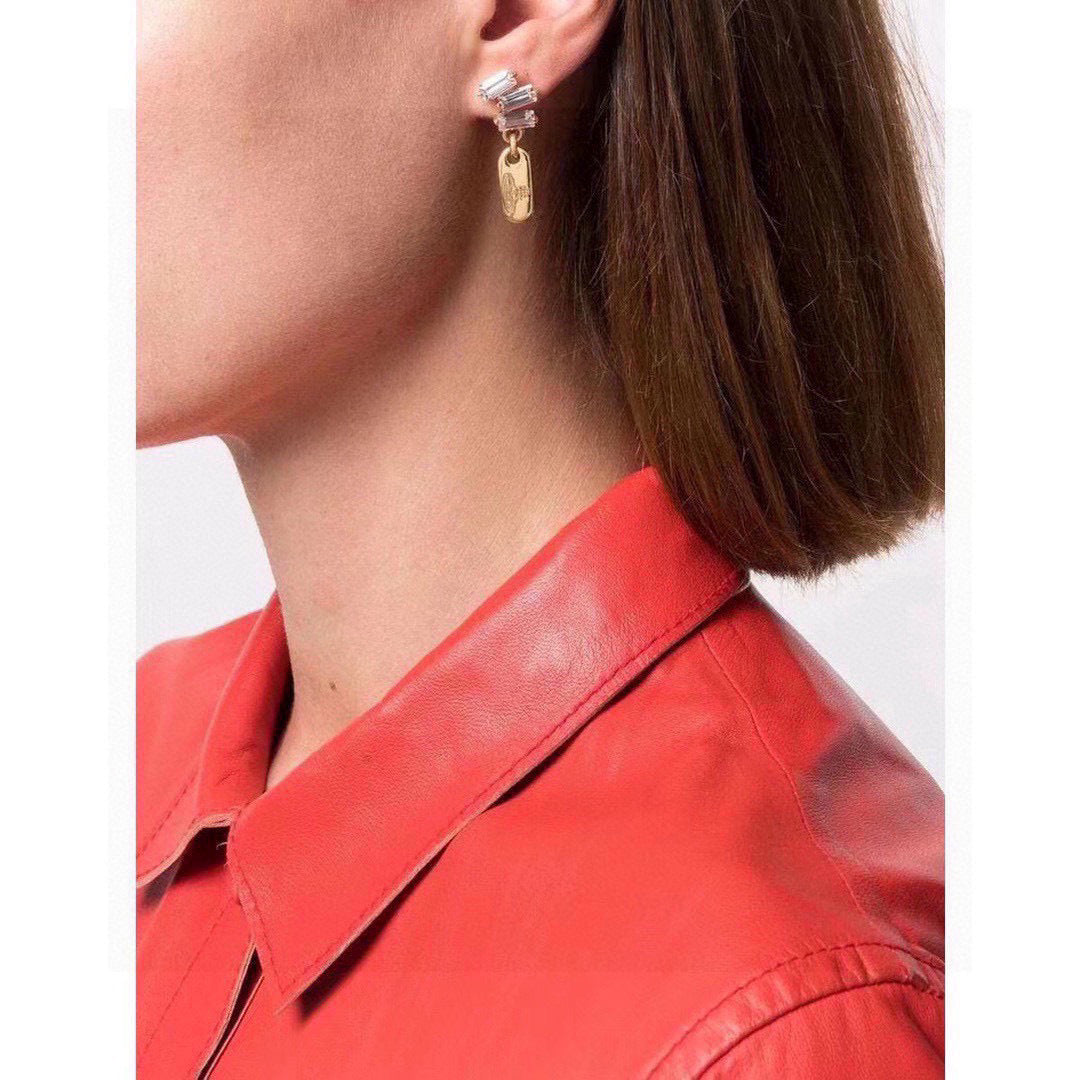 teal leather elegant Stud Earrings for women - alternate angle view 3