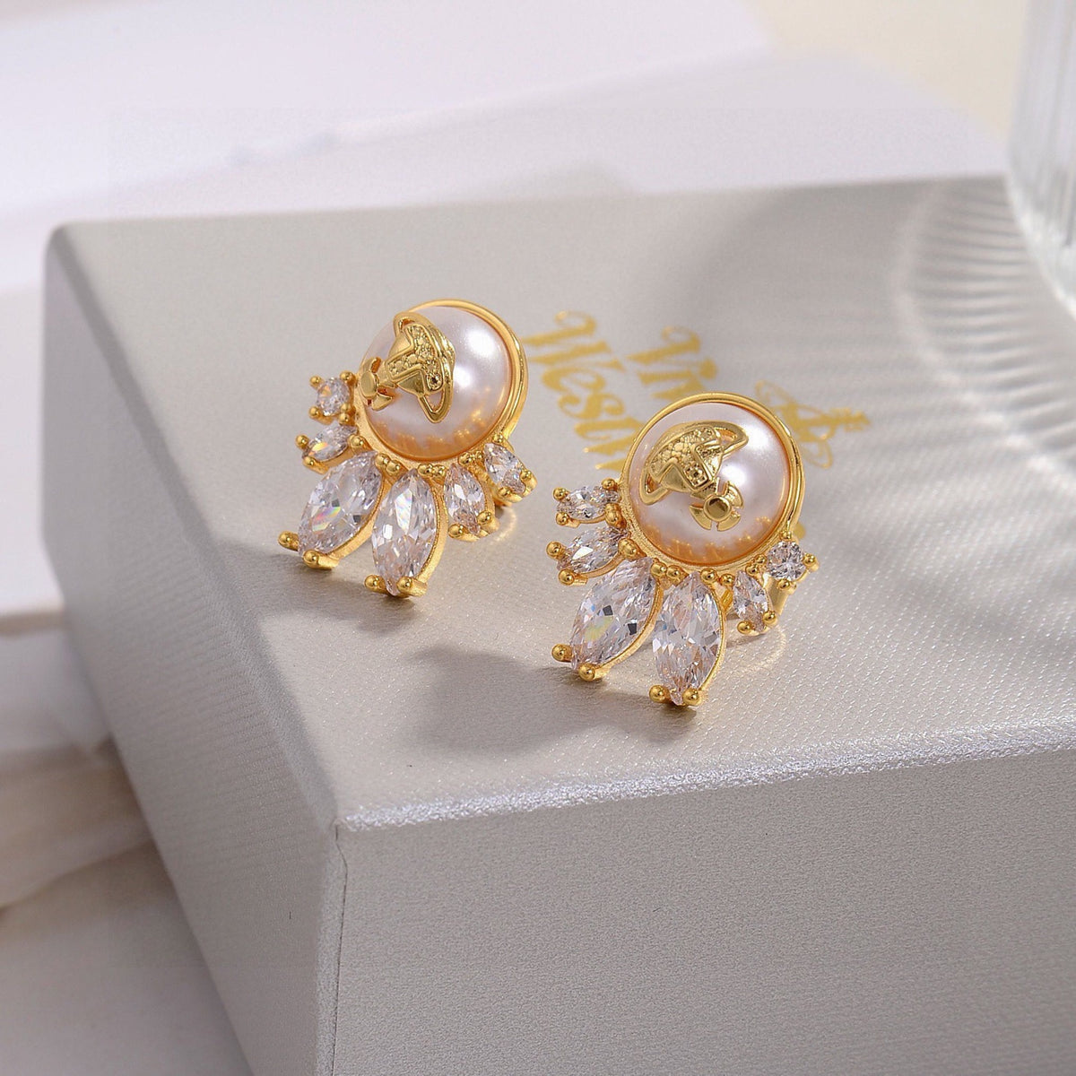 teal leather elegant Stud Earrings for women - product detail view
