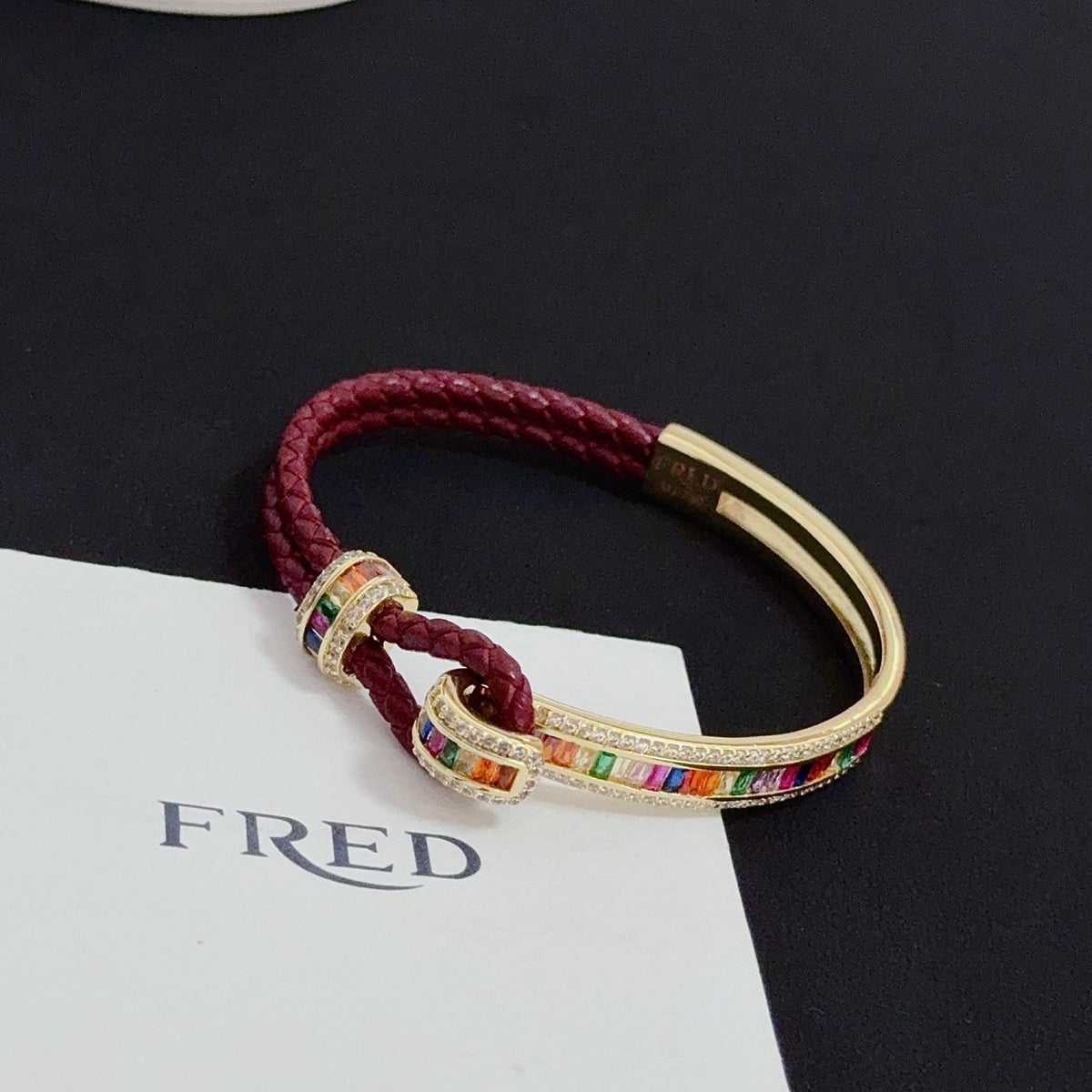 red crystal horseshoe Bangle for women - alternate angle view 6