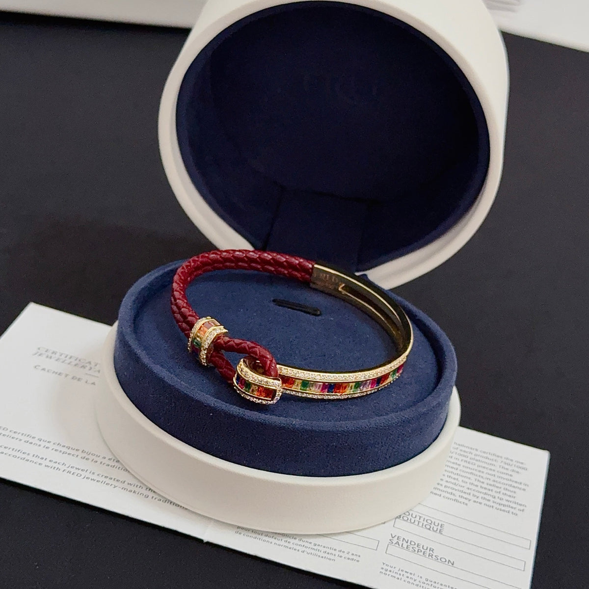 red crystal horseshoe Bangle for women - alternate angle view 7