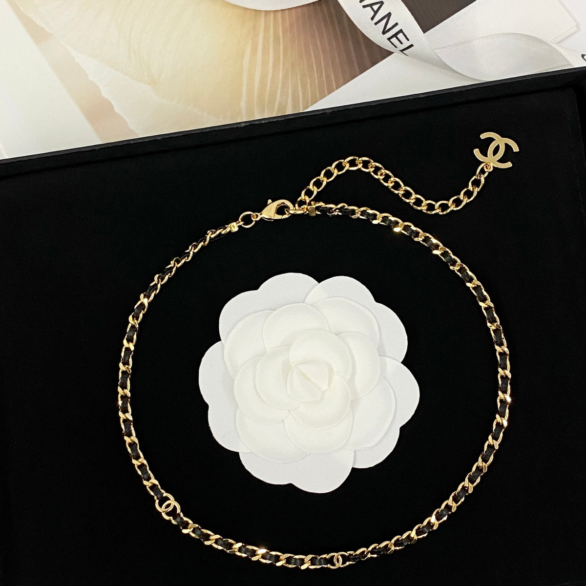 black and gold leather vintage Necklace for women - alternate angle view 4