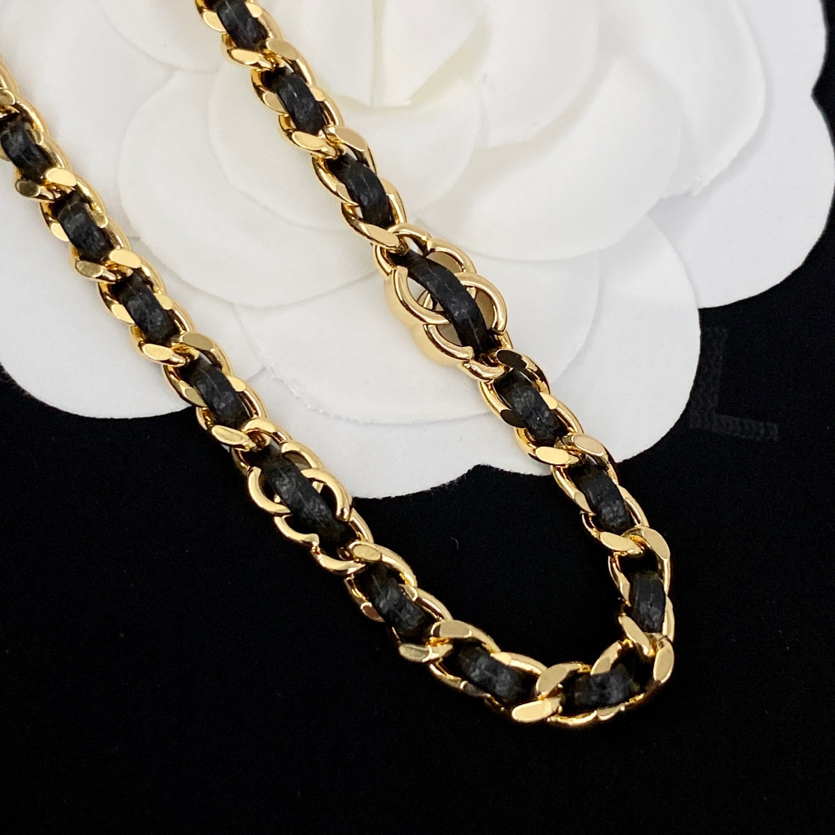 black and gold leather vintage Necklace for women - alternate angle view 5