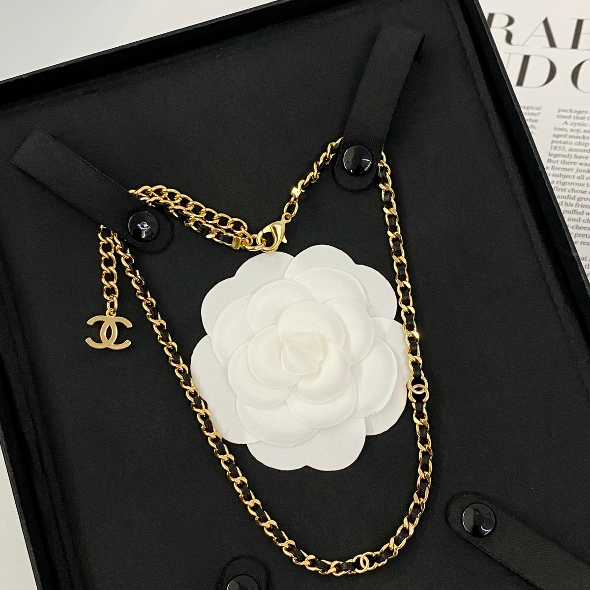 black and gold leather vintage Necklace for women - alternate angle view 6