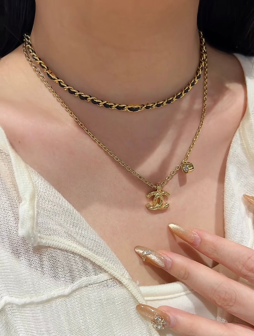 black and gold leather vintage Necklace for women - alternate angle view 8