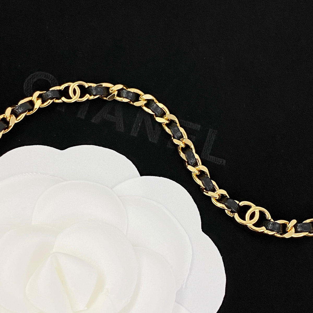 black and gold leather vintage Necklace for women - alternate angle view 3