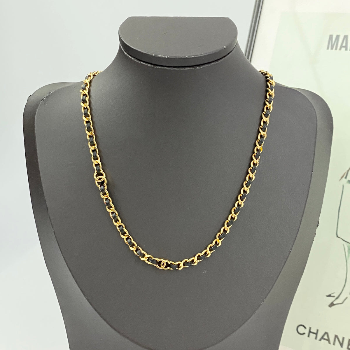 black and gold leather vintage Necklace for women - product detail view