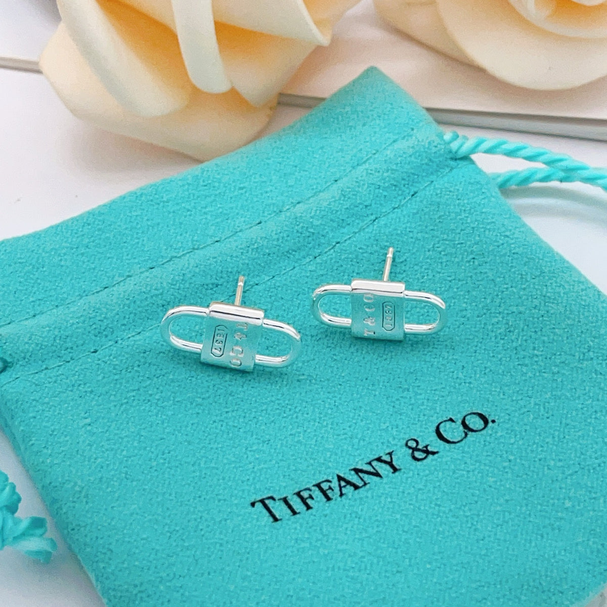silver brass luxury Stud Earrings for women - alternate angle view 5