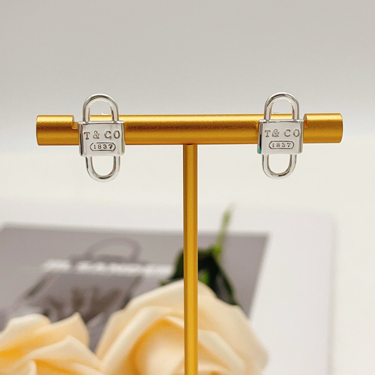 silver brass luxury Stud Earrings for women - alternate angle view 7