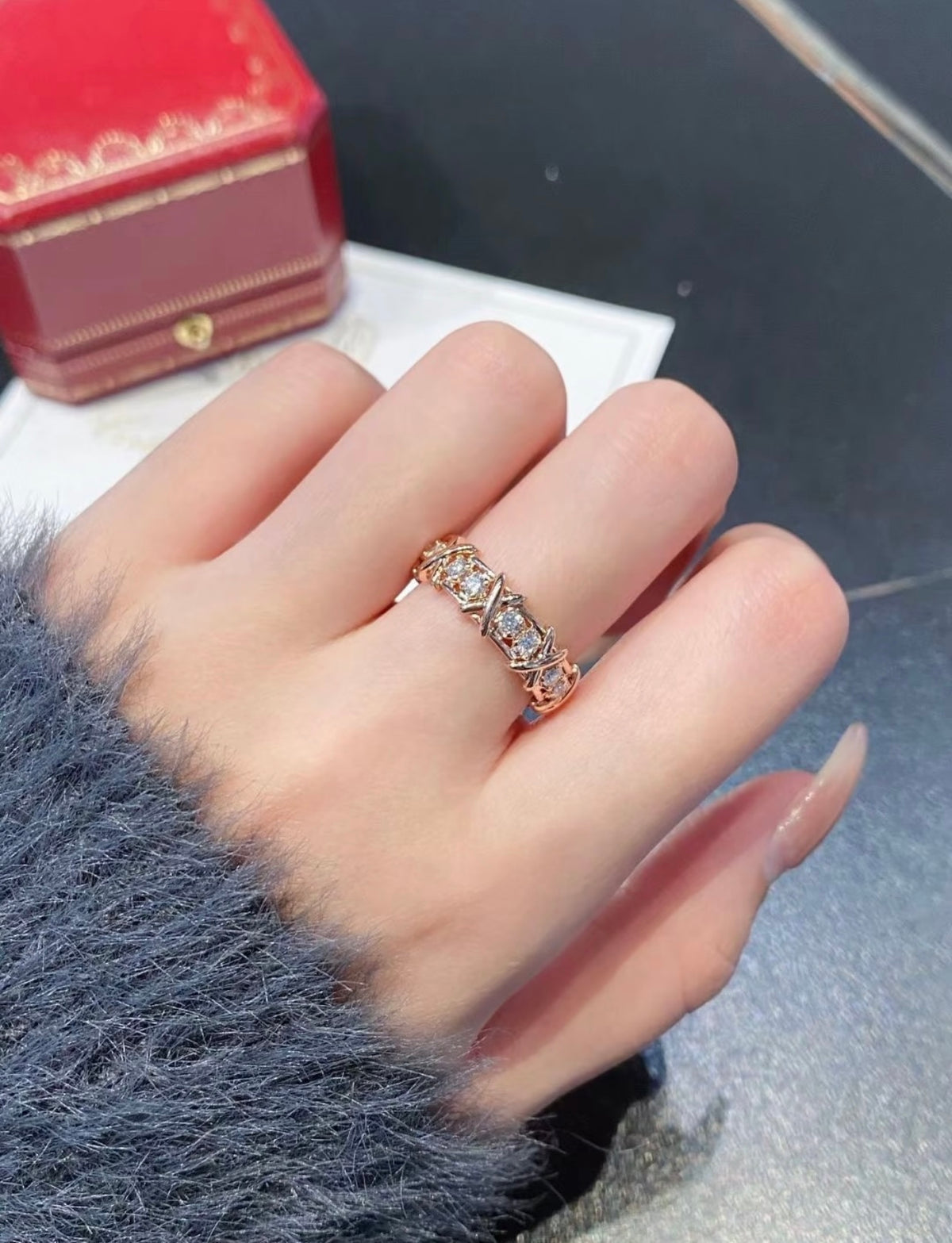 rose gold brass rose Ring for women - alternate angle view 6