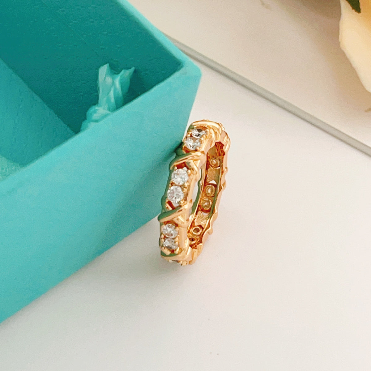 rose gold brass rose Ring for women - alternate angle view 2