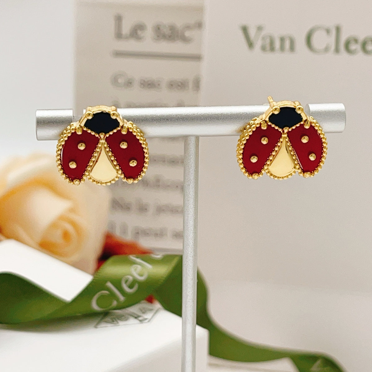 gold brass luxury Stud Earrings for women - alternate angle view 5