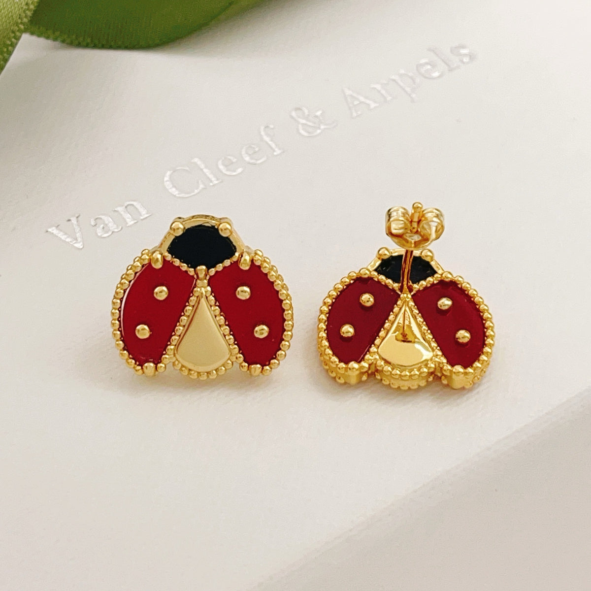 gold brass luxury Stud Earrings for women - alternate angle view 2